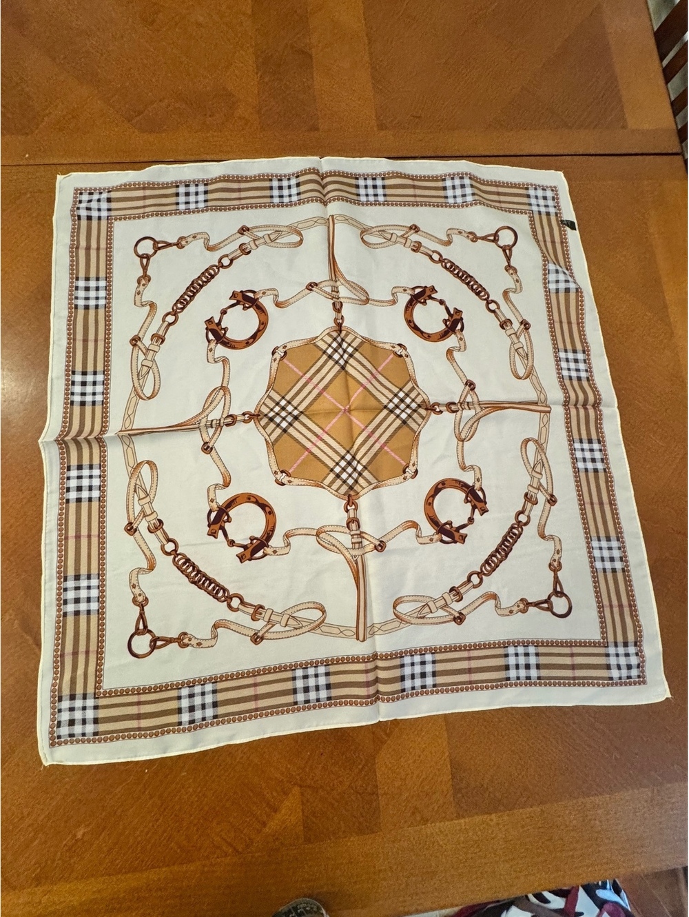 Vintage Style Beige and Brown Printed Square Scarf 365